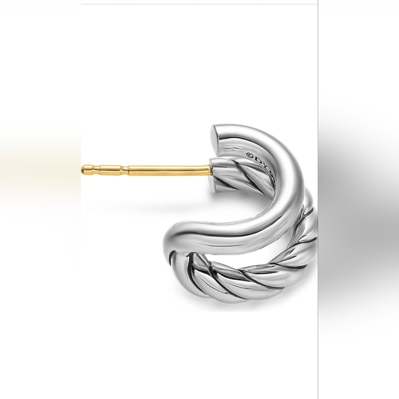 David Yurman Silver Double Hoop  Huggie Earrings.  #238 - Picture 14 of 15